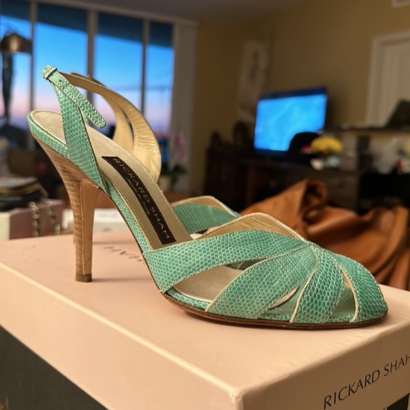 Rickard Shah Adele teal lizard sandal/heel - Picture 6 of 7